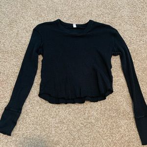 black waffle knit crop top